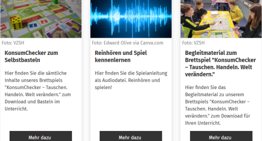 Screenshot der Webseite mit downloadbaren Materialen, (c) VZ SH