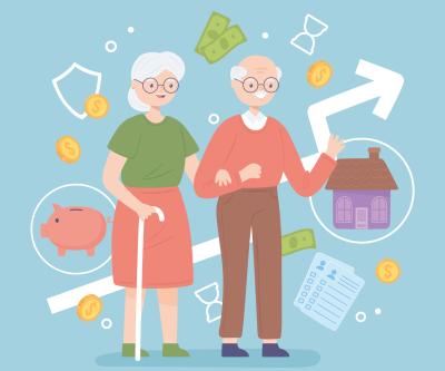 Senioren mit Finanzsymbolen, copyright iStock_Colombia